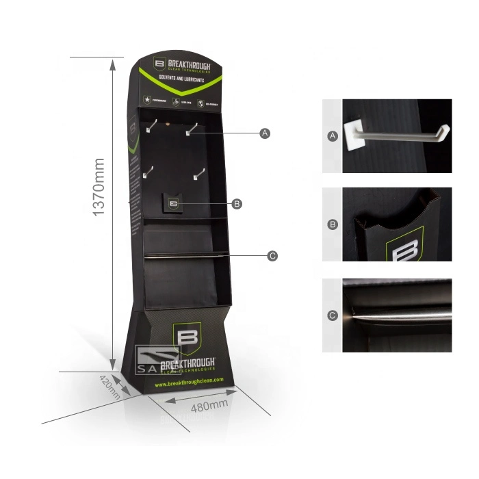 Recycled Materials Black Paper Display Rack with Hooks and Sundries Odds and Ends Promotion