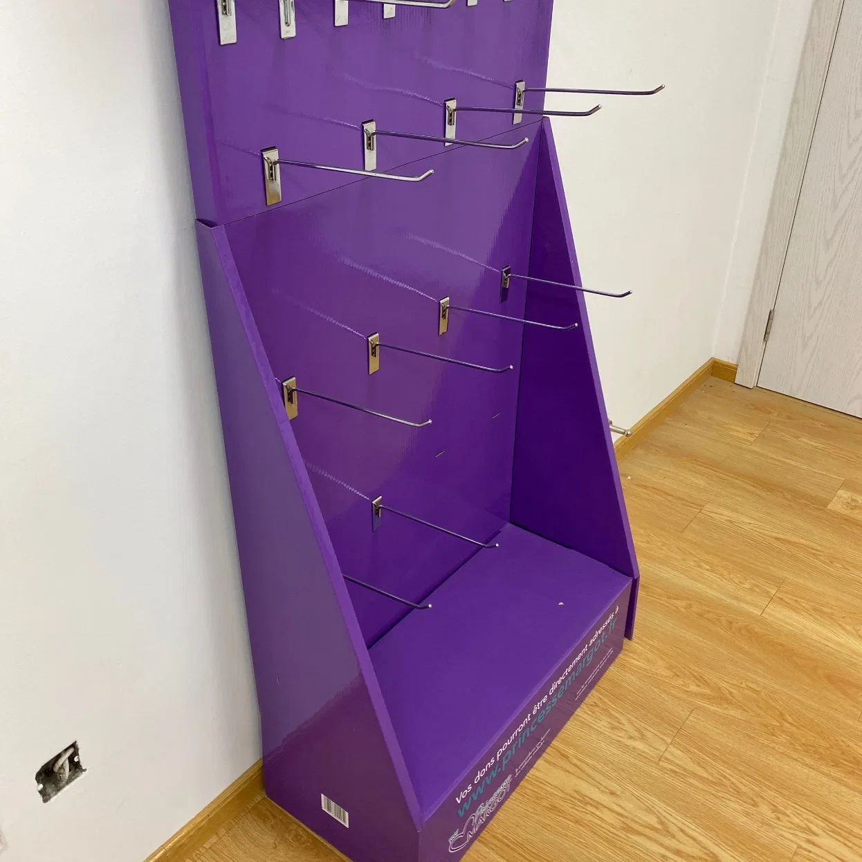 Cardboard Display Rack with Plastic Hooks/Supermarket Promotion Cardboard Hooks Display Free Standing Cardboard Hooks Display