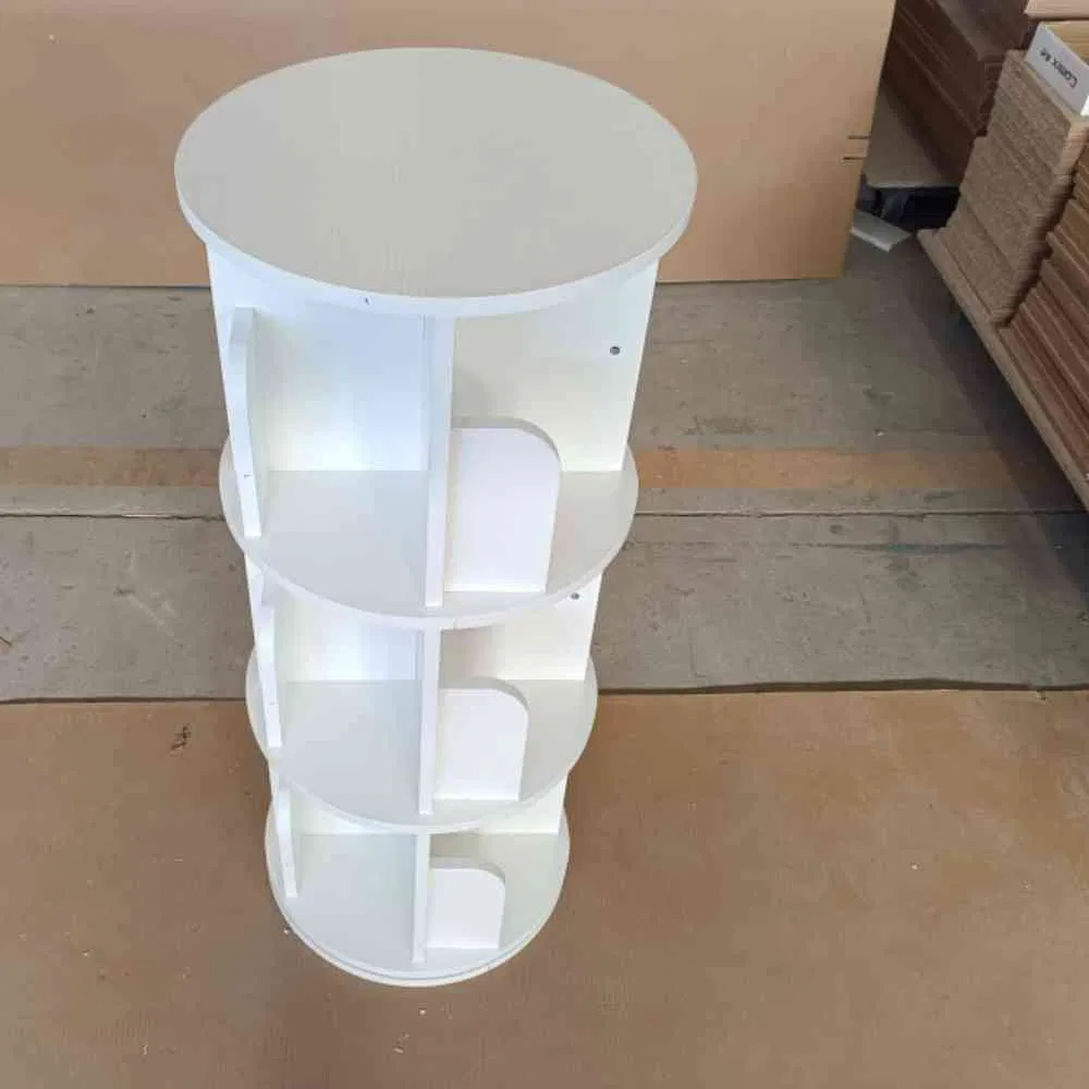 Three-Layer Wooden Rotating Bookshelf Cabinet