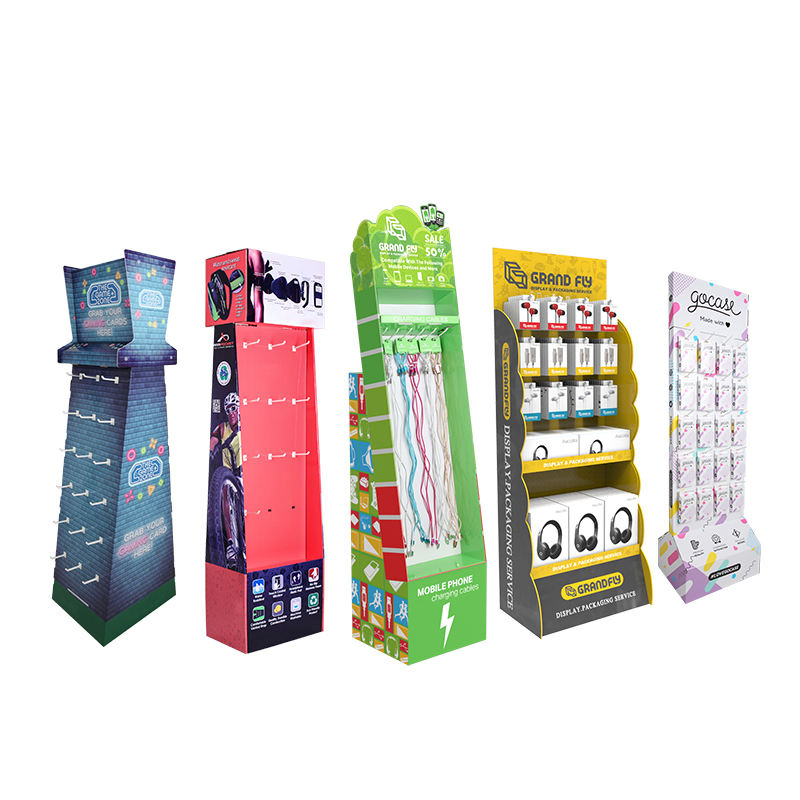Free Standing Custom Cardboard Hanging Pegboard Hook Display Stand Cardboard Electric Paper Display Racks for Accessories