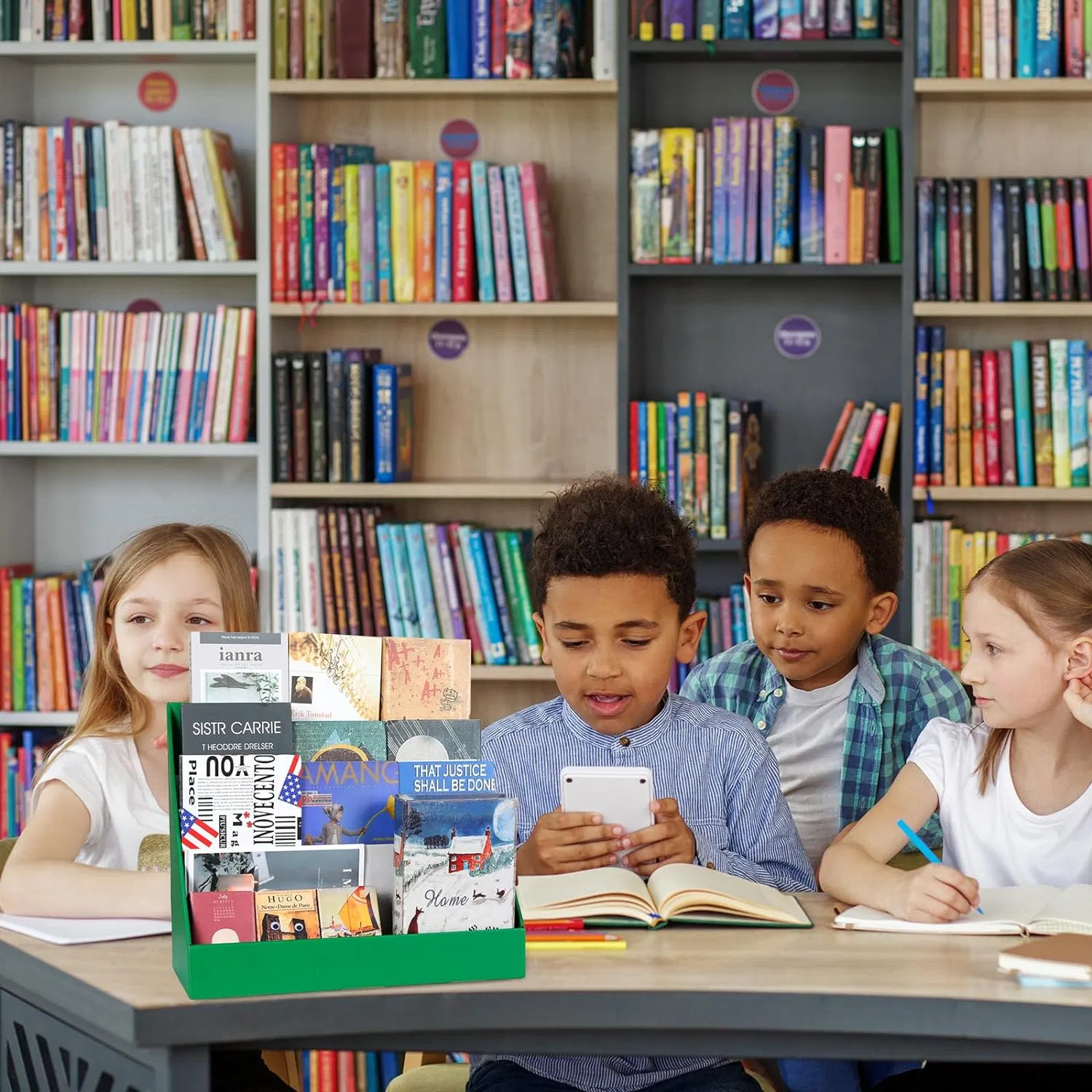 Cardboard Book Display Shelf 3 Tiered Classroom Book Display Stand Big Book Storage Card Rack for Book Greeting Card Display Bedroom Exhibition (Blue)