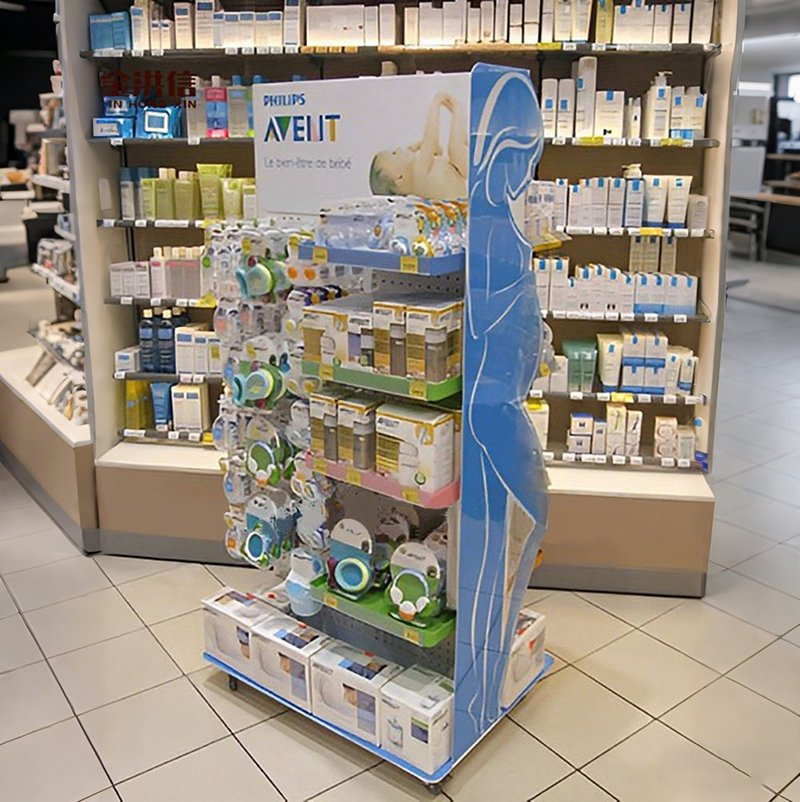 Custom Cardboard Nursery Product Floor Standing Baby Milk Bottle Diaper Display Rack Stand