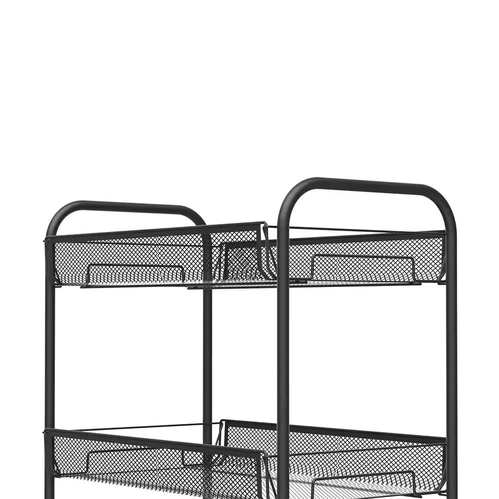 Factory Hot Sale Modern Black 3-Tier Rolling Cart with Wheels Storage Rack for Kitchen Organization