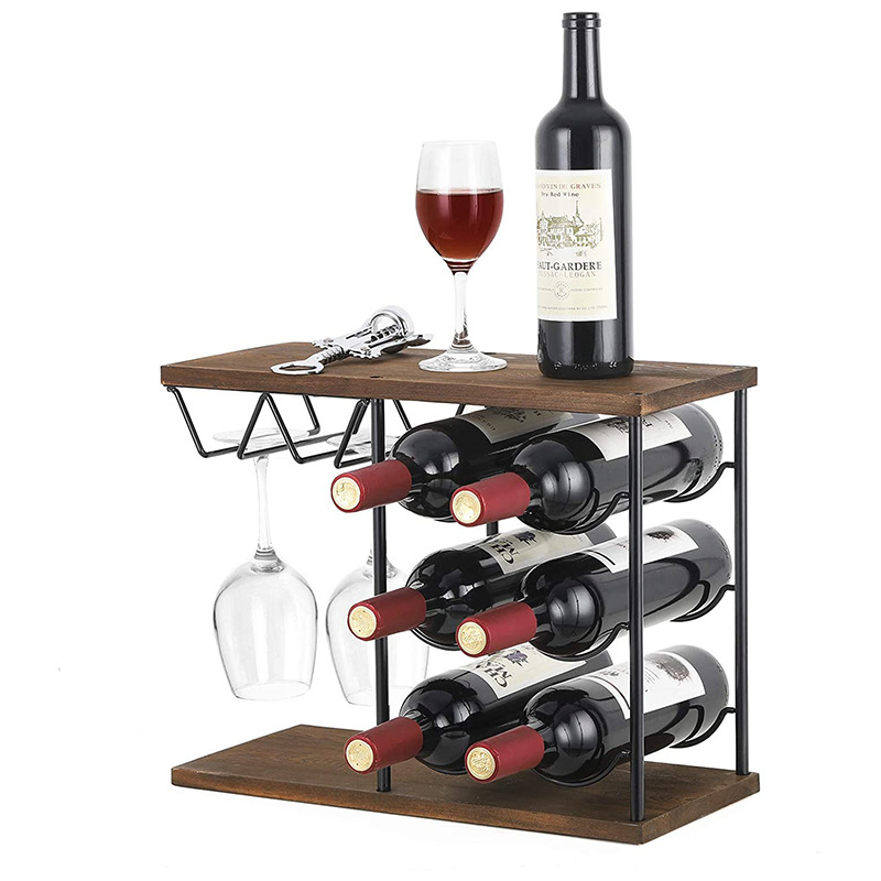 Custom Rack Free Standing Wood Metal Wine Rack Counter Top Wine Holder Rack