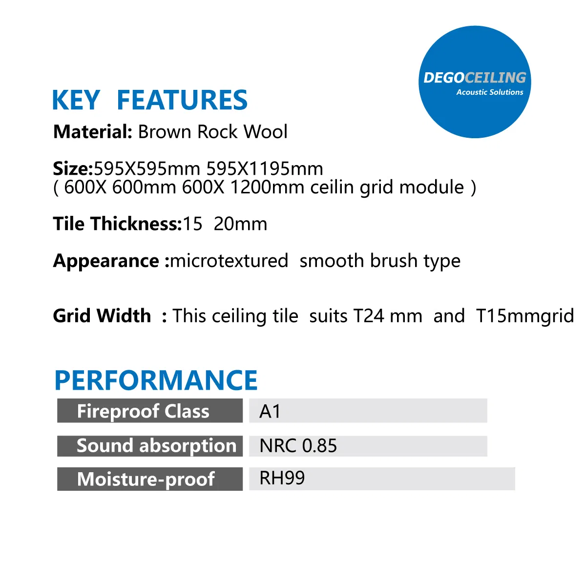 20mm Acoustic Rock Wool Ceiling Panels and Ceiling T Bar Suspension Systems