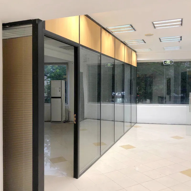 Acoustic Commercial Interior Cubicle Room Divider Aluminum Tempered Glass Office Partition Wall