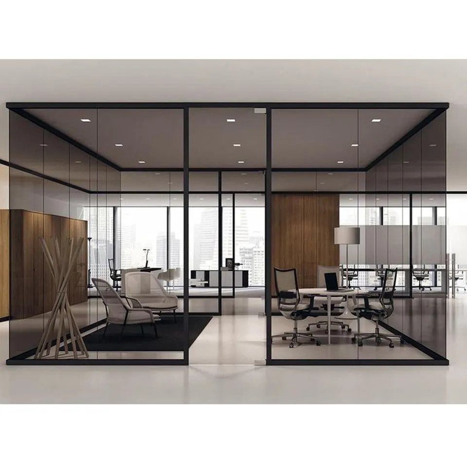 Meeting Room Aluminium Framed Glazed Clear Partition Wall Acoustic Isolation Office Partition Glass Wall