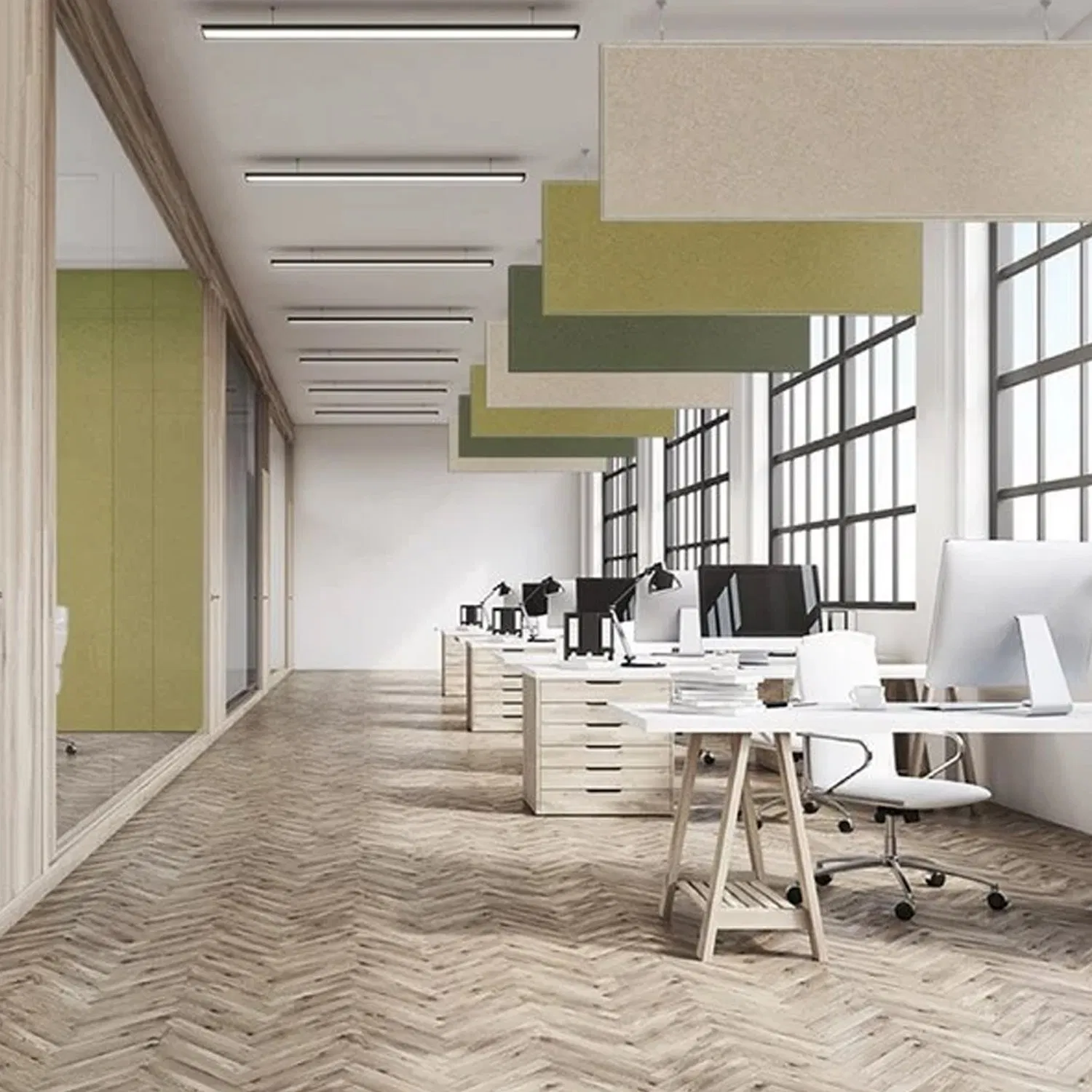 Wave Curved Acoustic Fiber Hanging Baffles Acoustic Clouds