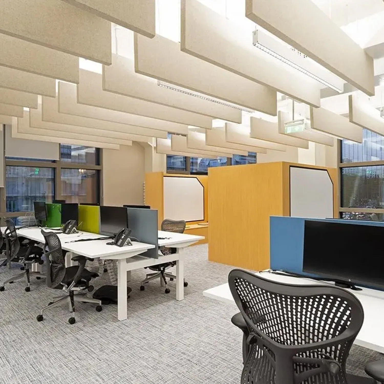 Wave Curved Acoustic Fiber Hanging Baffles Acoustic Clouds