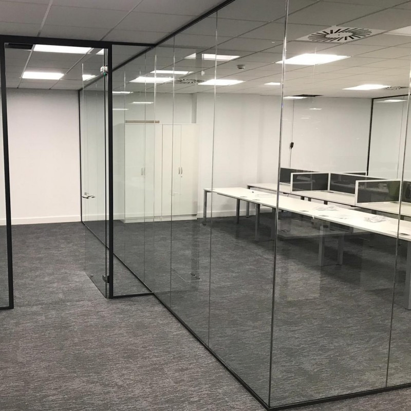 Acoustic 12.38mm 10mm Single Glazed Frameless Laminated Glass Office Partitions
