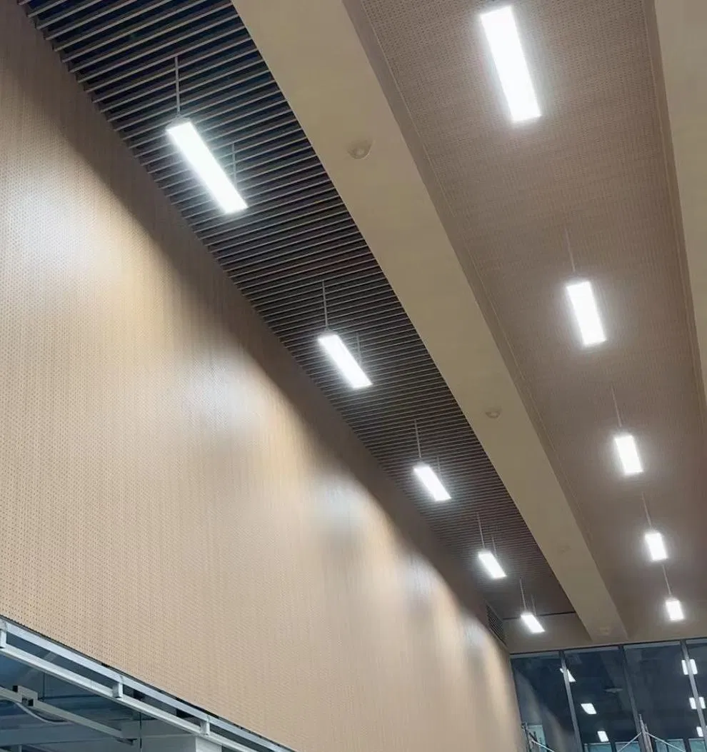 Prefabricated Wood Pattern Aluminium Perforated Acoustic Wall Panel Sound Absorption