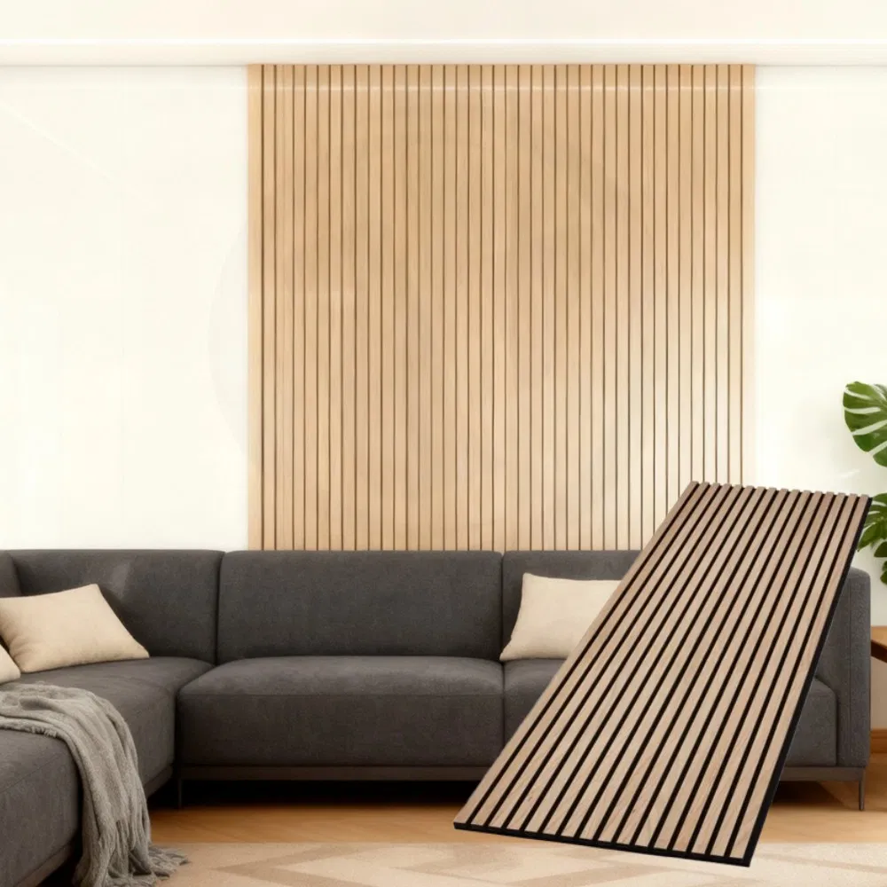 Dark Oak Veneer Akupanel Wooden Slats Wall Diffuser Portable Soundproofing Acoustic Slat Panel