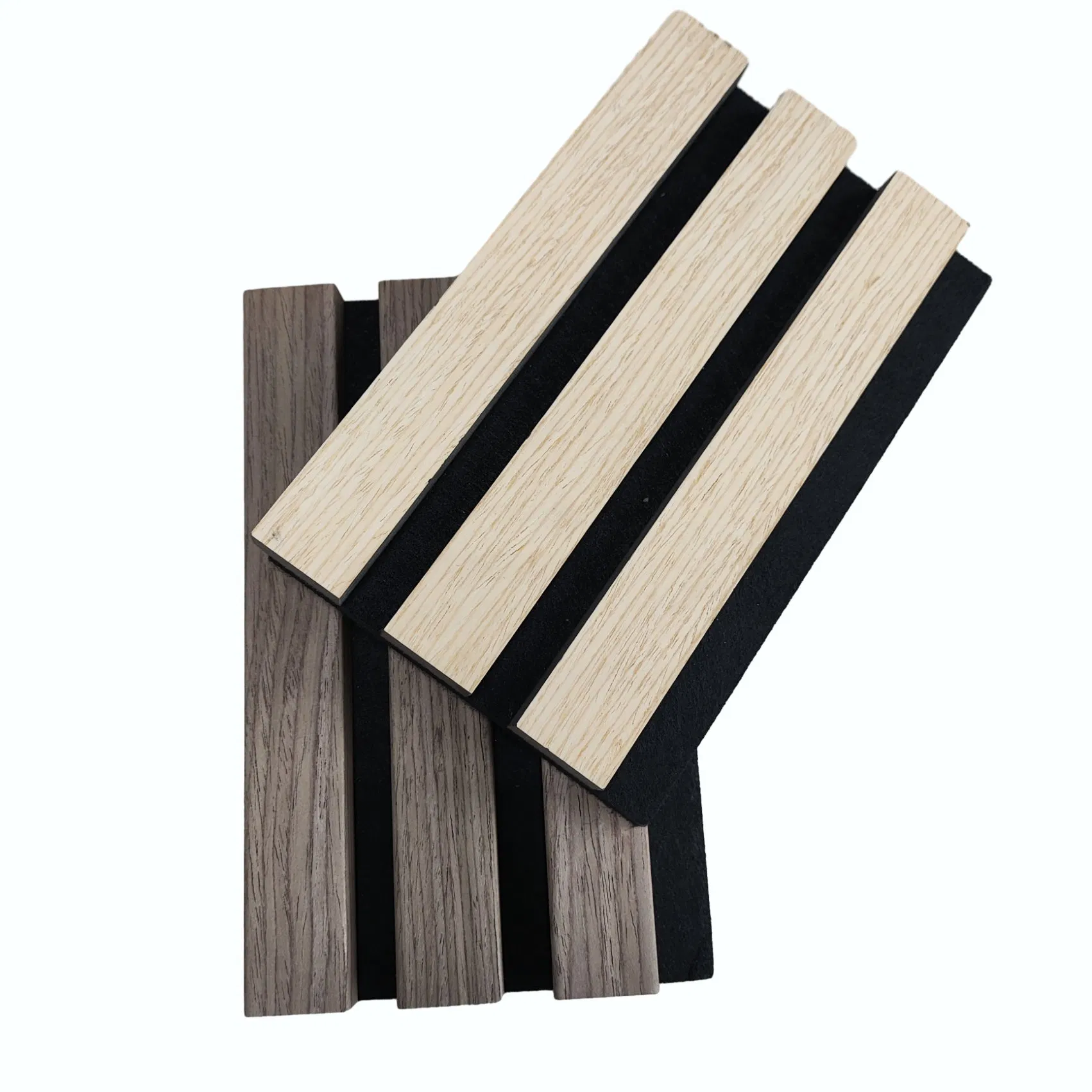 Dark Oak Veneer Akupanel Wooden Slats Wall Diffuser Portable Soundproofing Acoustic Slat Panel