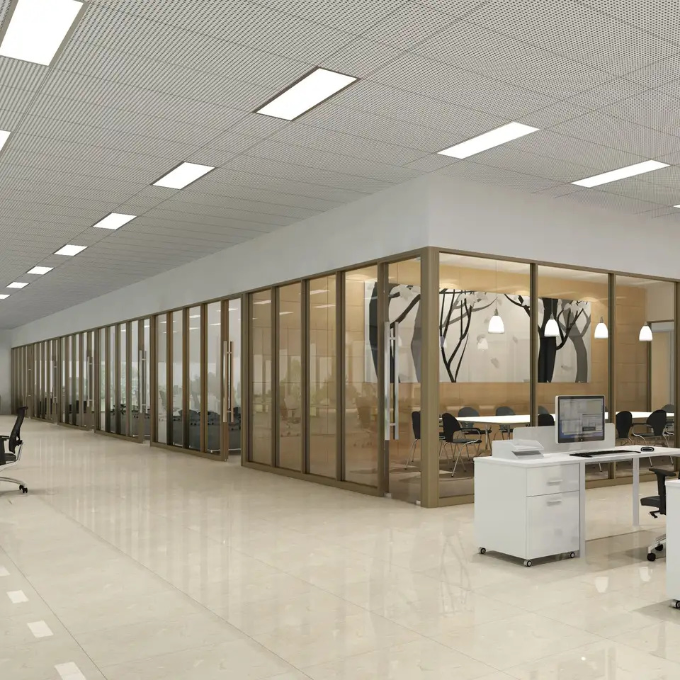 Acoustic Modular Clear Tempered Singel Double Glazed with MDF Chip Board Partition Wall for Office