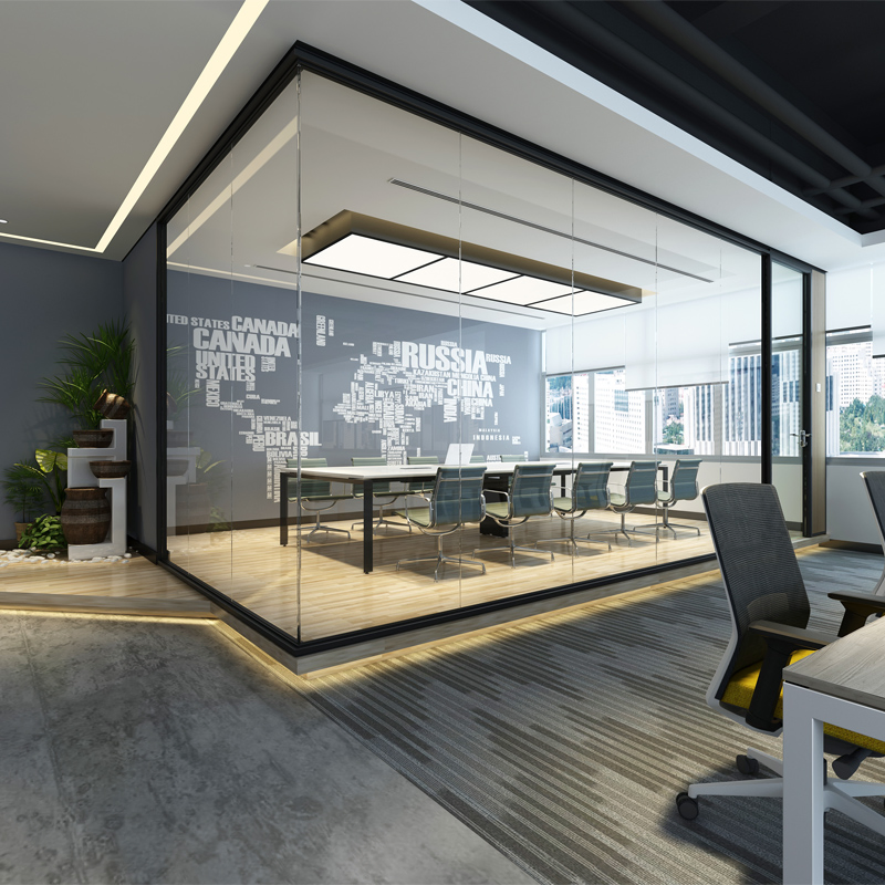 Commercial Acoustic Wall Aluminium Frame Office Partition Tempered Glass Partition