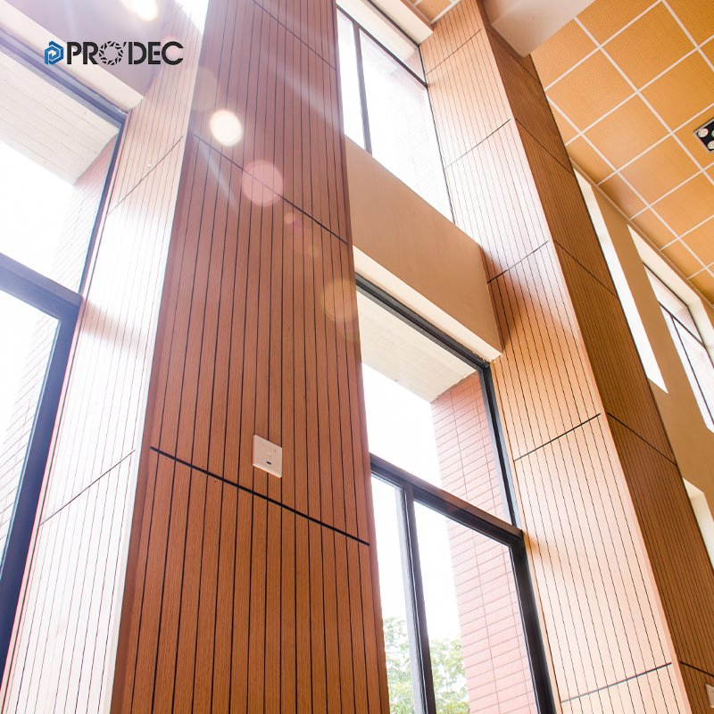 Modern Interior Fireproof Building Material Sound Absorbing Wall Decorative Board Soundproof Polyester Fiber Grooved Wooden Acoustic Panel