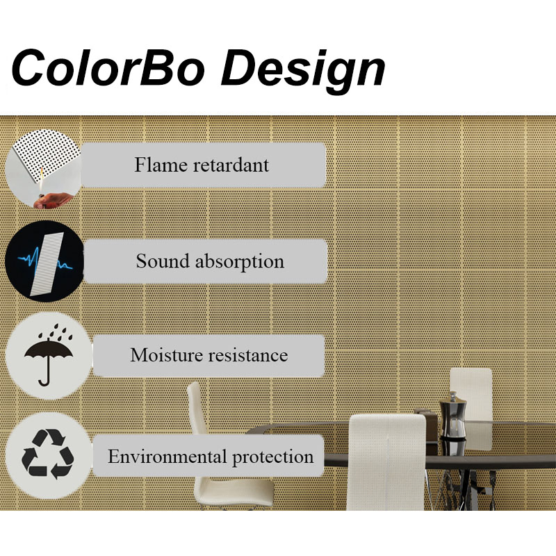 Fireproof Eco-Friendly PET Backing Decorative Perforated Acoustic Panels