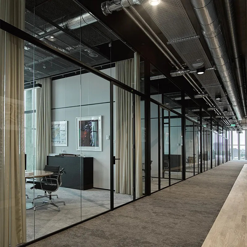 Acoustic Commercial Interior Cubicle Room Divider Aluminum Tempered Glass Office Partition Wall
