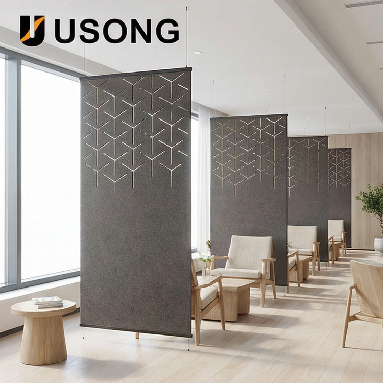 Custom Pattern High Quality Pet Felt Acoustic Office Hanging Mobile Screen Partition