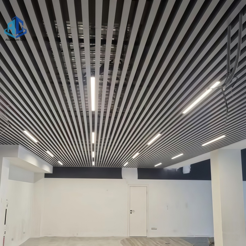 Premium Acoustic Metal Baffle Ceiling System with Wood Grain Finish