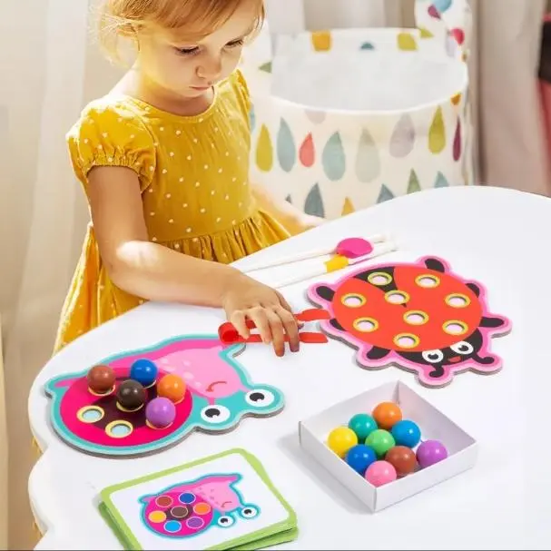 Cheap Preschool Educational Toy Sorting Color Cognition Game Wooden Clip Beads Sensory Matching Puzzle Teaching Aids Manufacturer, Factory
