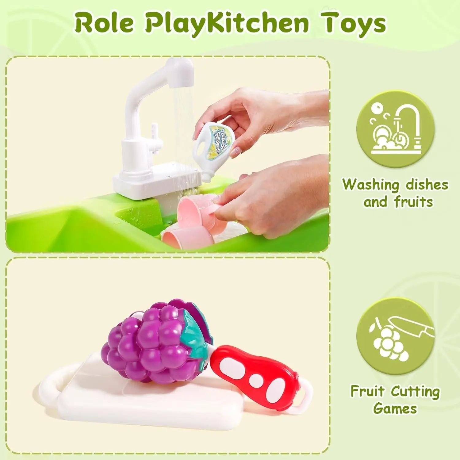 OEM Kitchen Sink Toys Running Water Kids Play Kitchen Accessories Automatic Circulation Tableware Vegetable Fruit Fishing Game Manufacturers, Suppliers