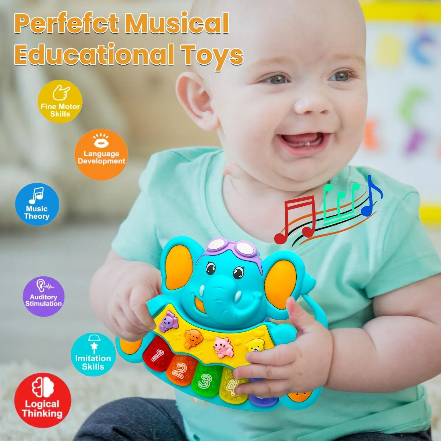 Cheap Elephant Baby Piano Toy Light Up Music Early Education Gift Supplier, Factories