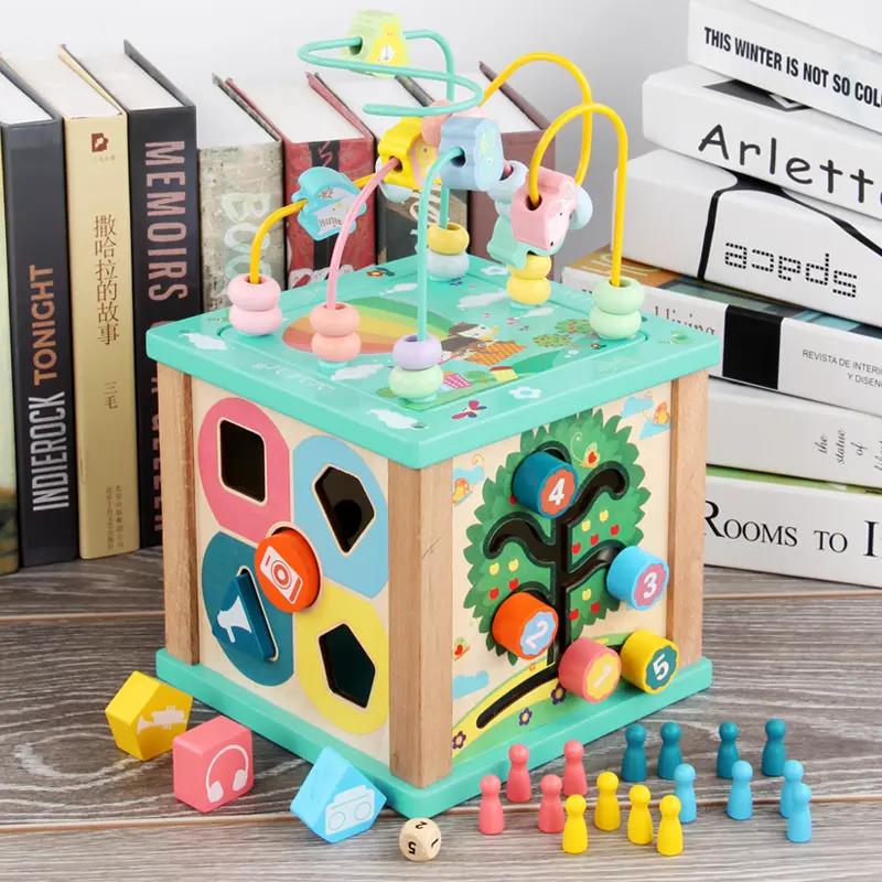 OEM Montessori Wooden Activity Cube Educational Bead Maze Box Rainbow Abacus Math Learning Toys for Kids Supplier, Factories