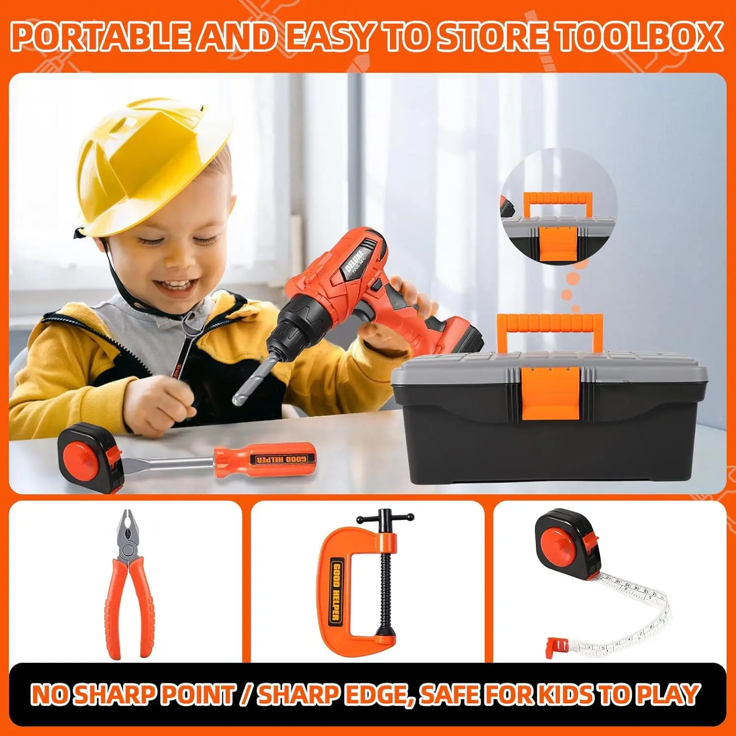 Cheap Kids Tool Set Construction Toys Pretend Play Electronic Drill Toolbox Supplier, Factories