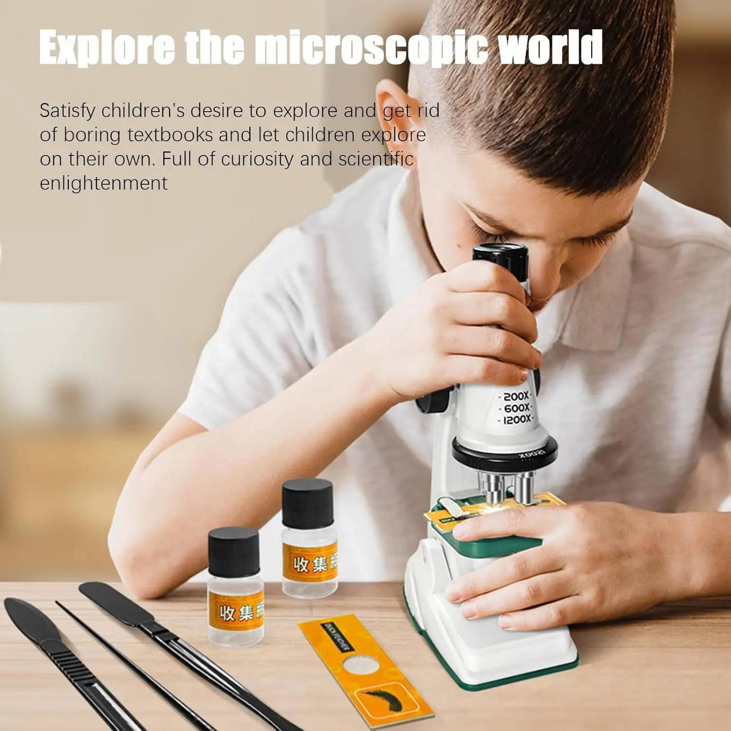 Cheap Kids Microscope Kit Beginners Scientific Experiment Zoom 200X-1200X Supplier, Factory