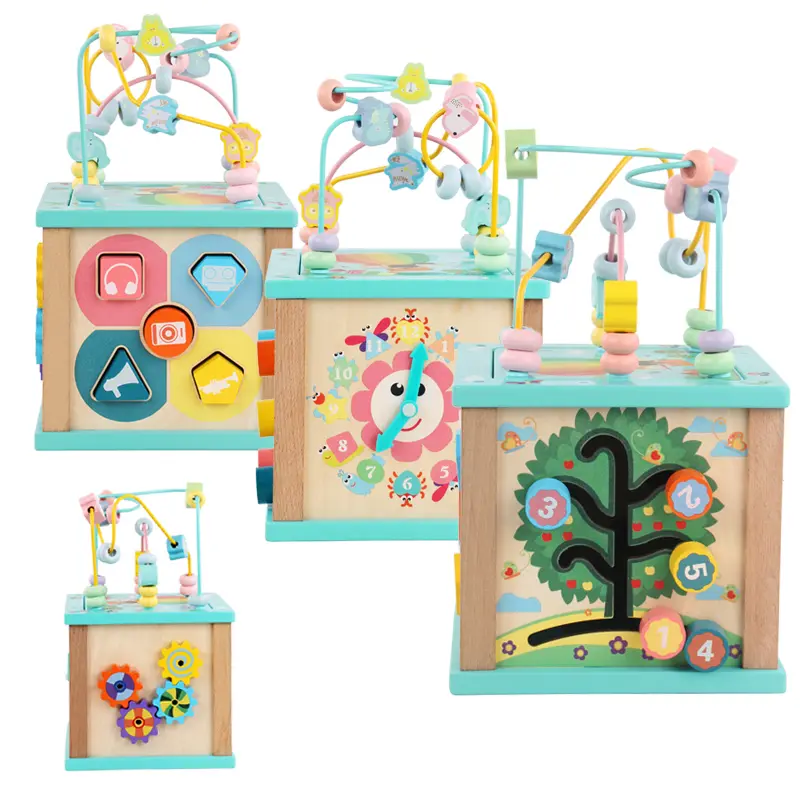OEM Montessori Wooden Activity Cube Educational Bead Maze Box Rainbow Abacus Math Learning Toys for Kids Supplier, Factories