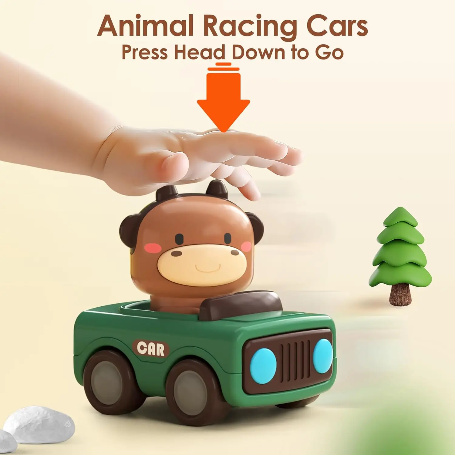 OEM Cartoon Animal Press and Go Friction Cars for Toddlers, Baby Racing Toy Vehicles, 1st Birthday Gift Supplier, Factories