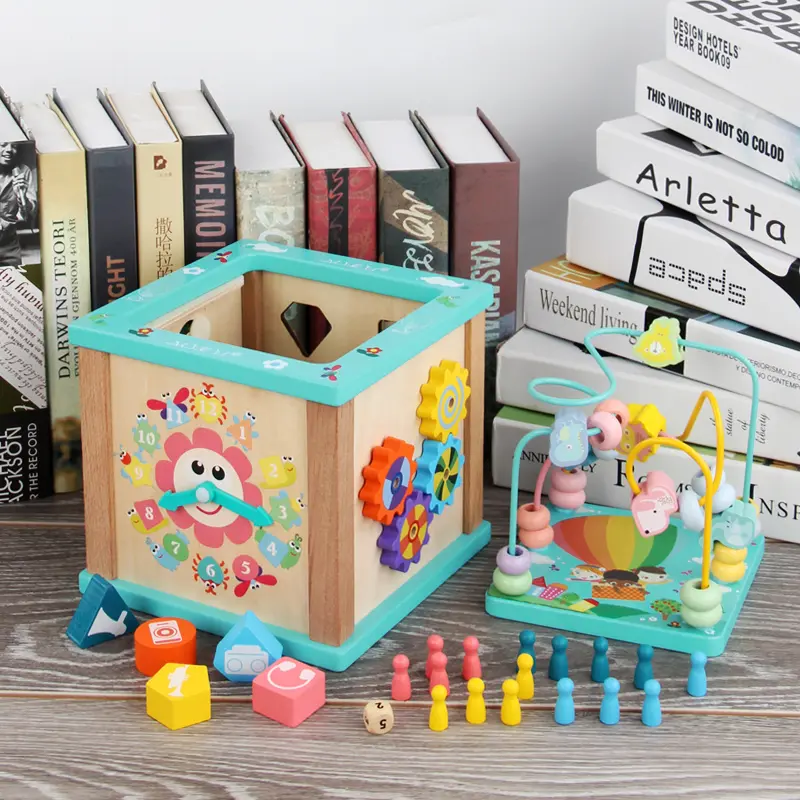 OEM Montessori Wooden Activity Cube Educational Bead Maze Box Rainbow Abacus Math Learning Toys for Kids Supplier, Factories