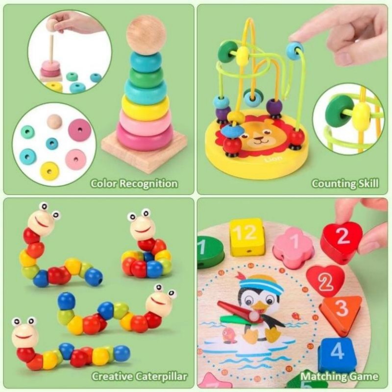 Children boosting cognitive and motor skills with Montessori toy