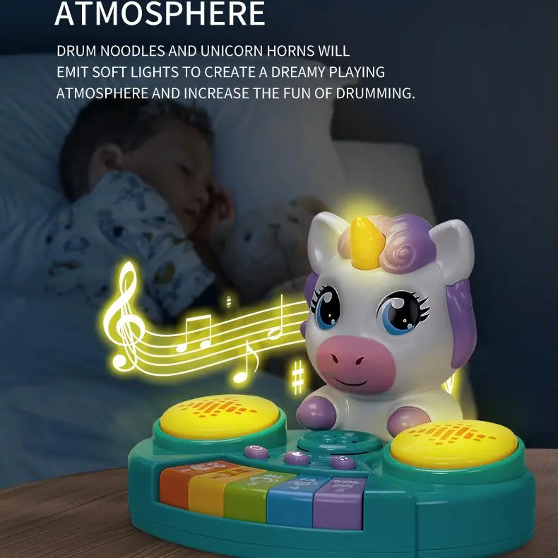 Cheap Electric Multifunctional Unicorn Drum Set Musical Toy for Babies with Lights and Sound Features Manufacturer, Supplier