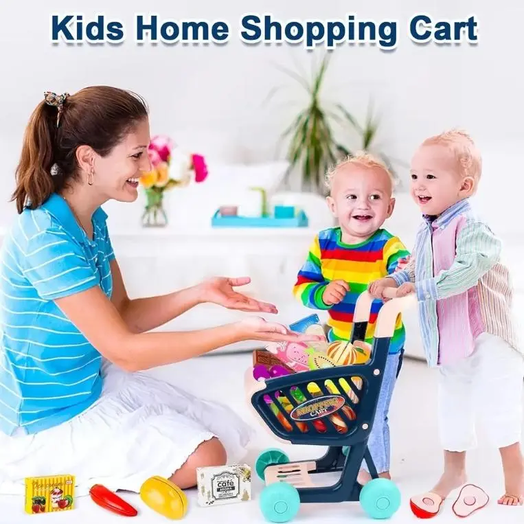 OEM Pretend Play Kids Supermarket Shopping Cart Set with Cutting Food & Dessert Toys Manufacturer, Suppliers