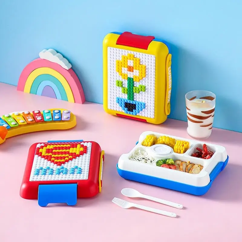 Cheap Portable DIY Building Block Lunch Box Pixel Pattern Leak Proof Bento Box for Children Students(Red Blue) Manufacturers, Suppliers