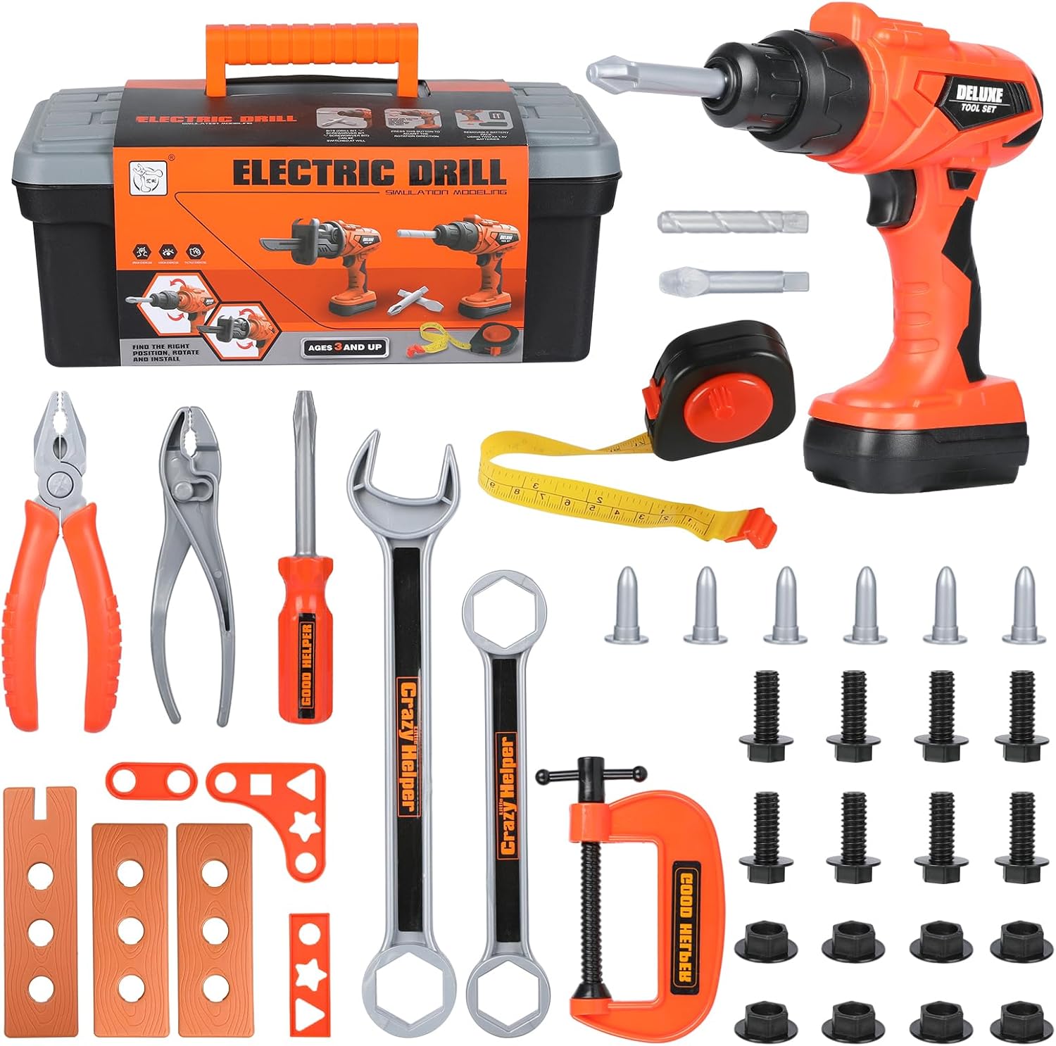 Realistic toy drill set with operational features