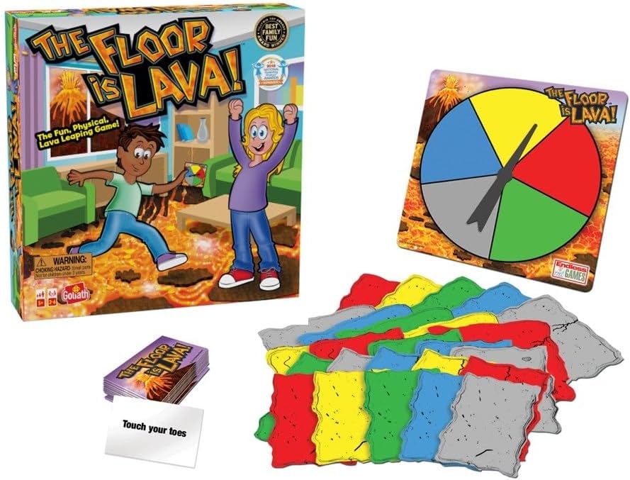 Family playing floor is lava game