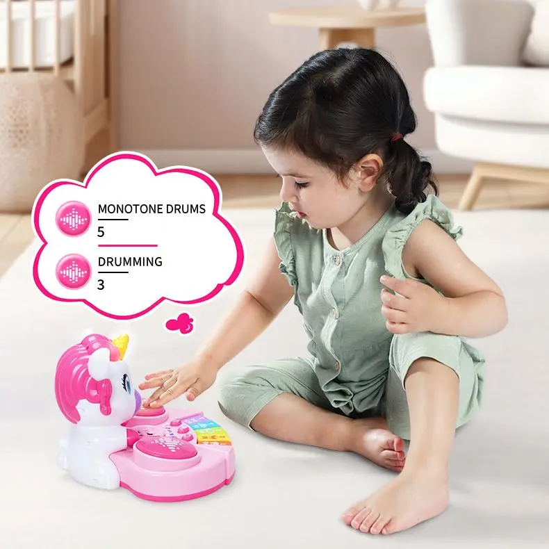Cheap Electric Multifunctional Unicorn Drum Set Musical Toy for Babies with Lights and Sound Features Manufacturer, Supplier