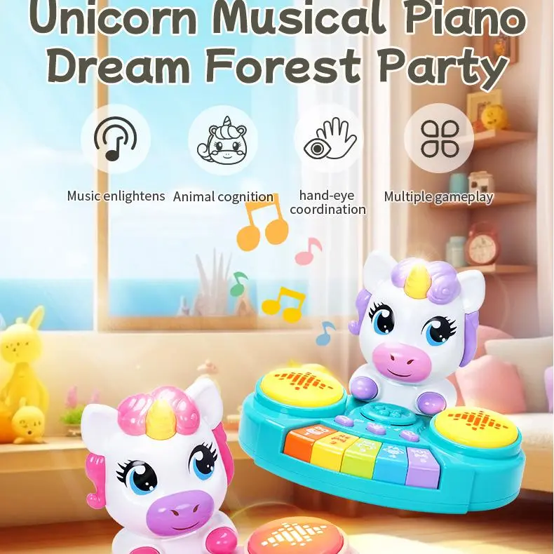 Cheap Electric Multifunctional Unicorn Drum Set Musical Toy for Babies with Lights and Sound Features Manufacturer, Supplier