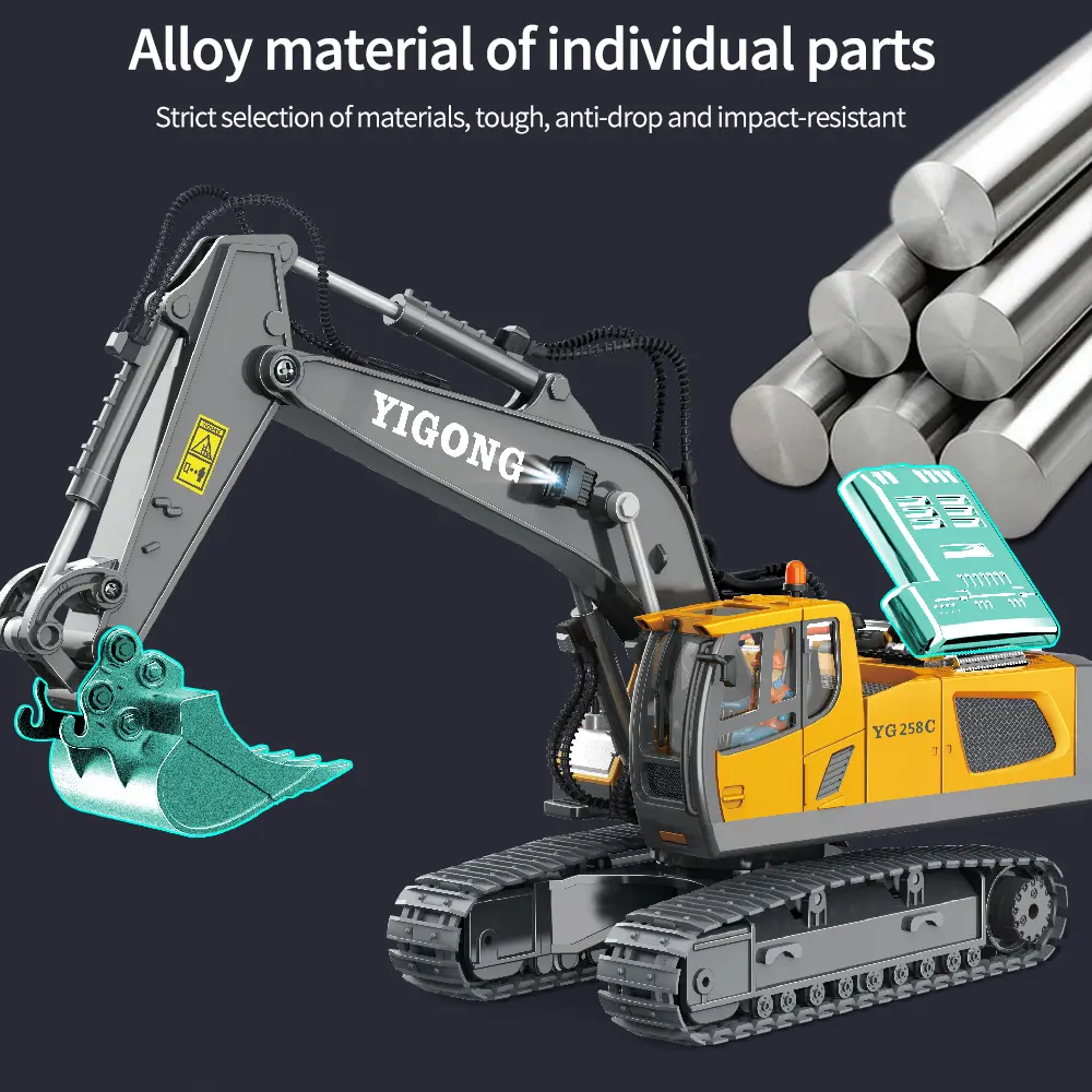 Cheap New 1/20 Scale Alloy Excavator Toy Model RC Car Metal Die Casting Construction Engineering Toy 2.4GHz Manufacturers, Factory