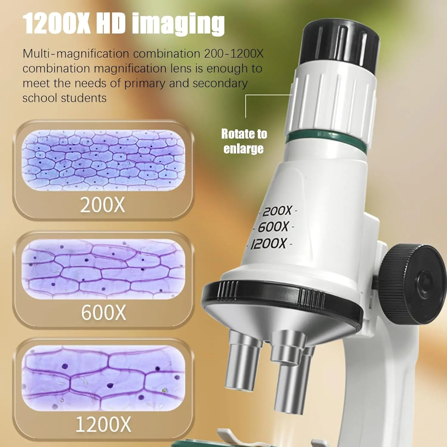 Cheap Kids Microscope Kit Beginners Scientific Experiment Zoom 200X-1200X Supplier, Factory