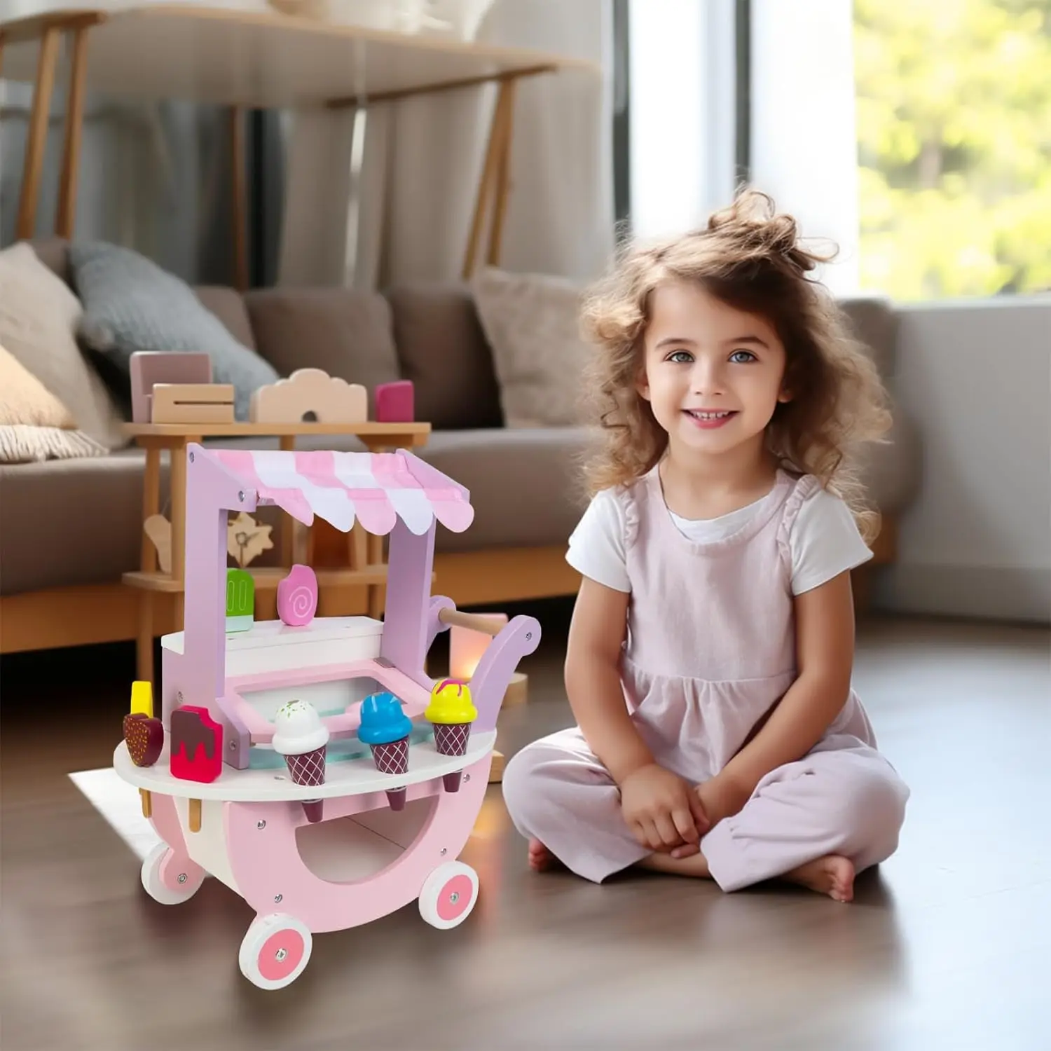 OEM Ice Cream Cart Toy Pretend Play Shopping Pushcart for Kids Girls Manufacturers, Supplier