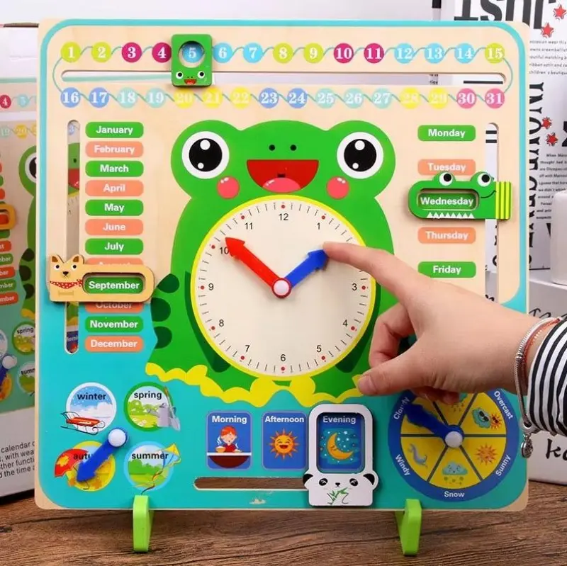 OEM Montessori Wooden Clock Calendar Weather Season Time Week Date Cognitive Preschool Educational Toy Supplier, Suppliers