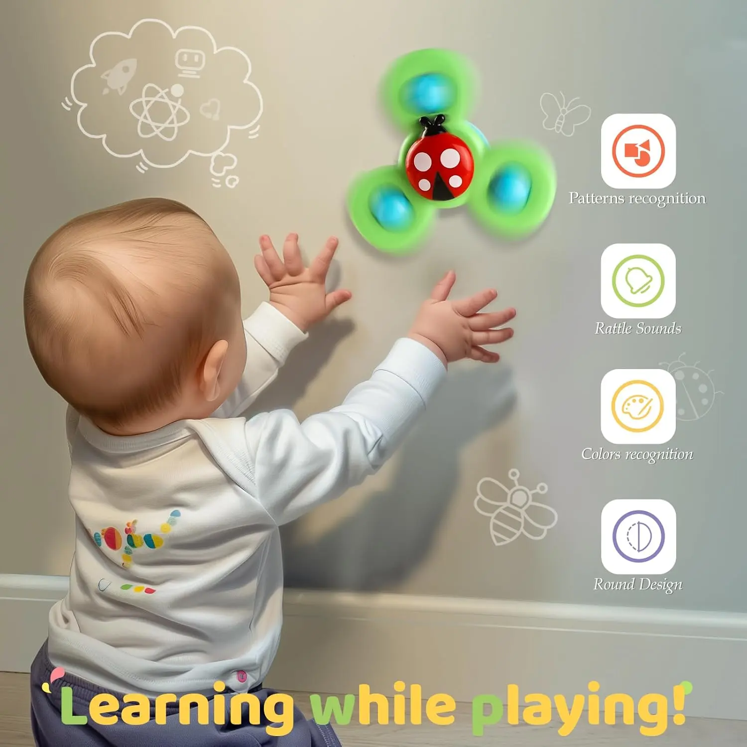 OEM 3PCS Sensory Suction Cup Rotating Toys Bee Spinner Bath Fidget Toy for 12-18 Month Kids Manufacturer, Supplier