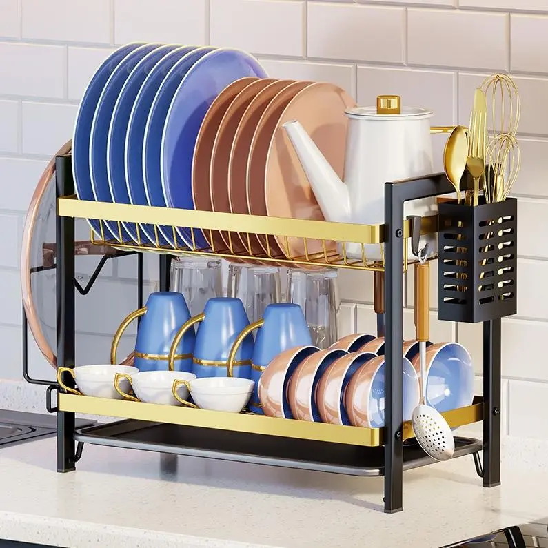 Cheap 2-Tier Dish Drying Rack – Kitchen Bowl & Utensil Organizer with Drainage Tray for Sink or Countertop Supplier, Suppliers