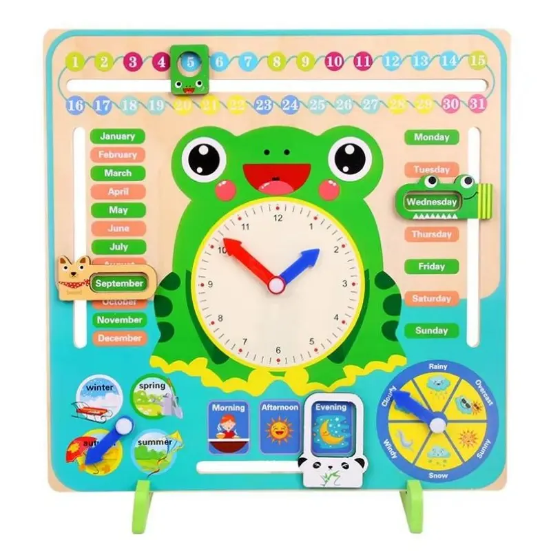 OEM Montessori Wooden Clock Calendar Weather Season Time Week Date Cognitive Preschool Educational Toy Supplier, Suppliers