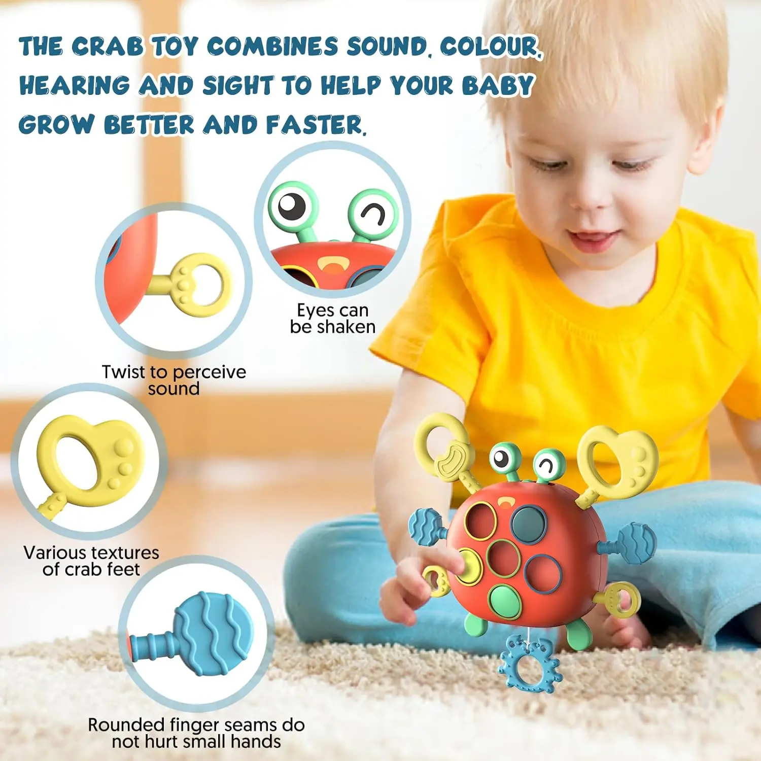 Cheap Montessori Sensory Toy Crab Pull String Baby Learning Activity Manufacturers, Supplier