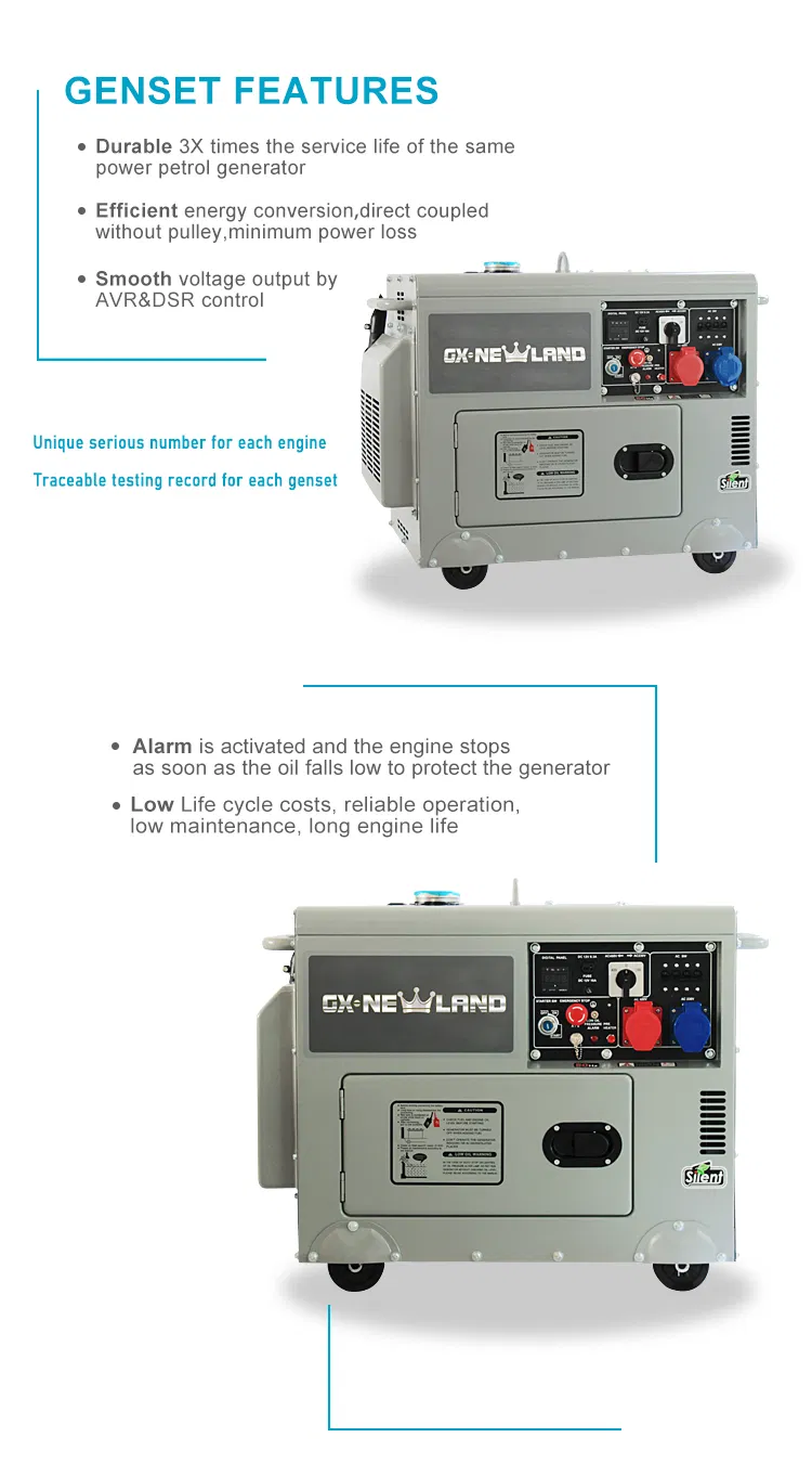 6kw 6kVA مولدات ديزل كهربائية صامتة مبردة بالهواء ثلاثية الطور